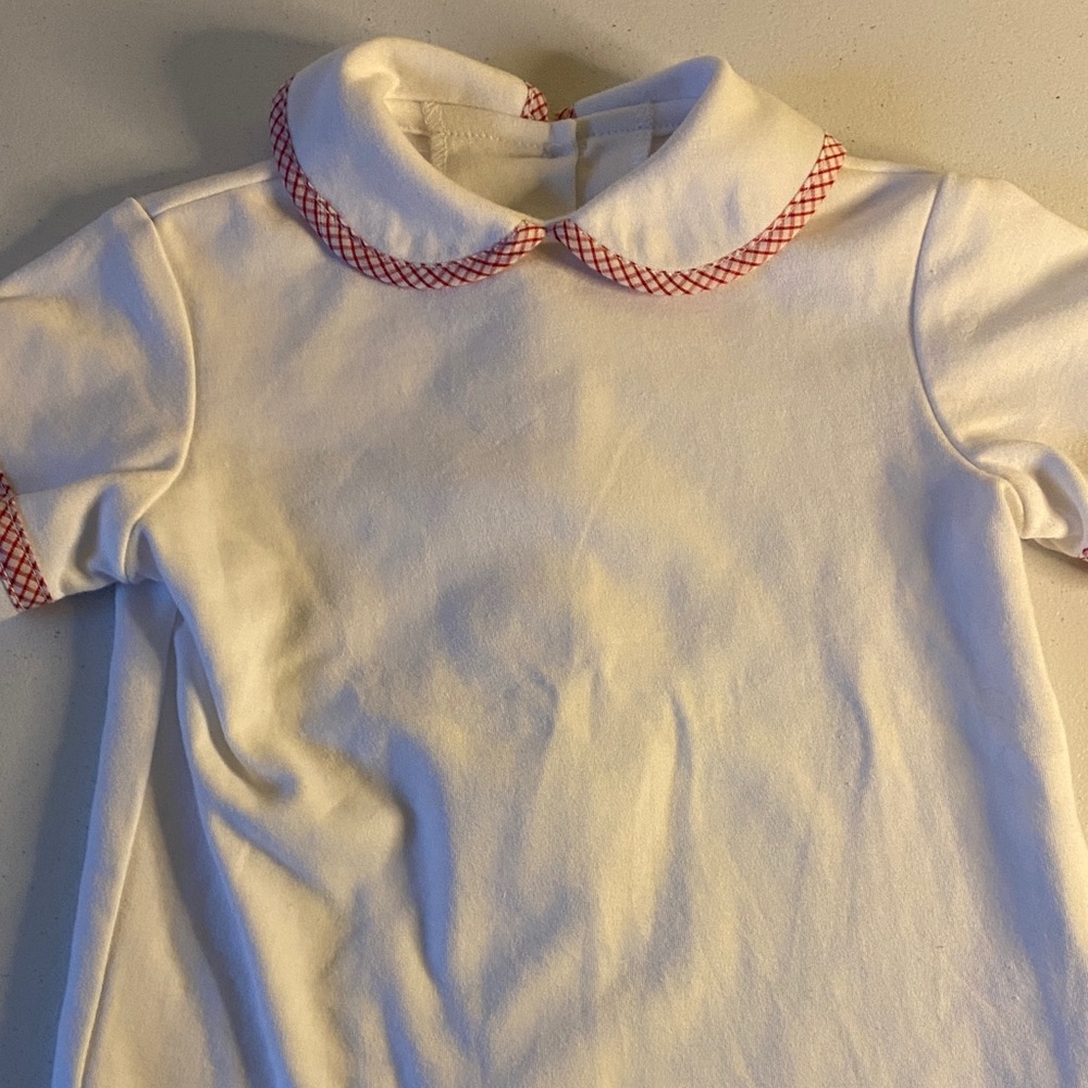 Lullaby Set White Baby Top with Red Pattern Trim Sz 12 months